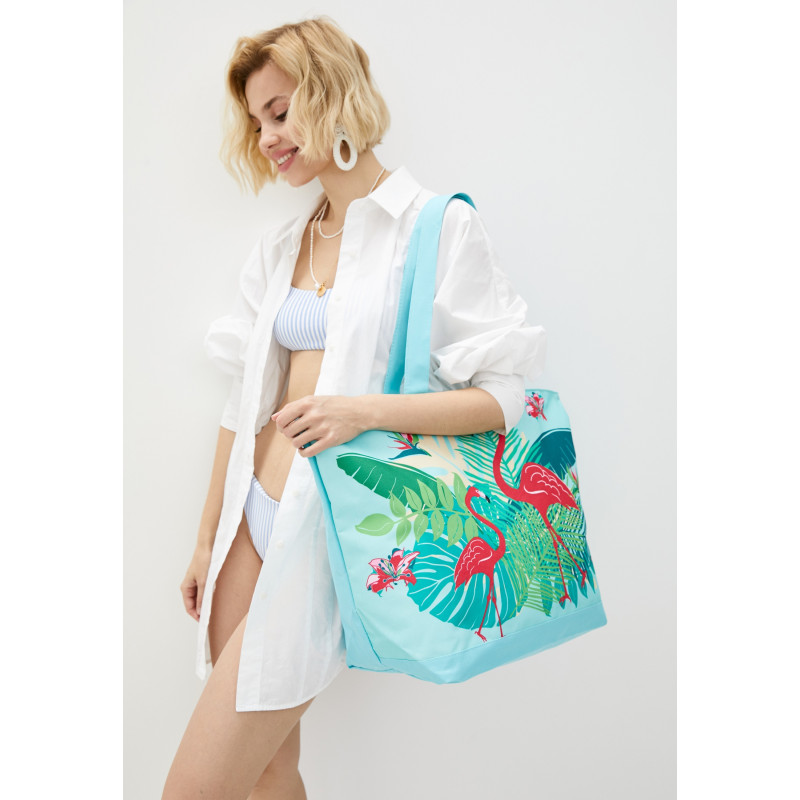 Сумка пляжна Le Comptoir de la plage Tropical 35x58x23 (One Size, Голубой с принтом фламинго)