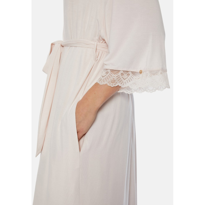 Халат жіночий Pretty You London Bamboo Lace Kimono-Powder (M-L, Пудровий)