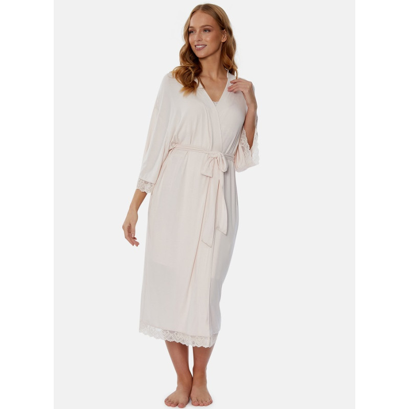 Халат жіночий Pretty You London Bamboo Lace Kimono-Powder (L-XL, Пудровий)