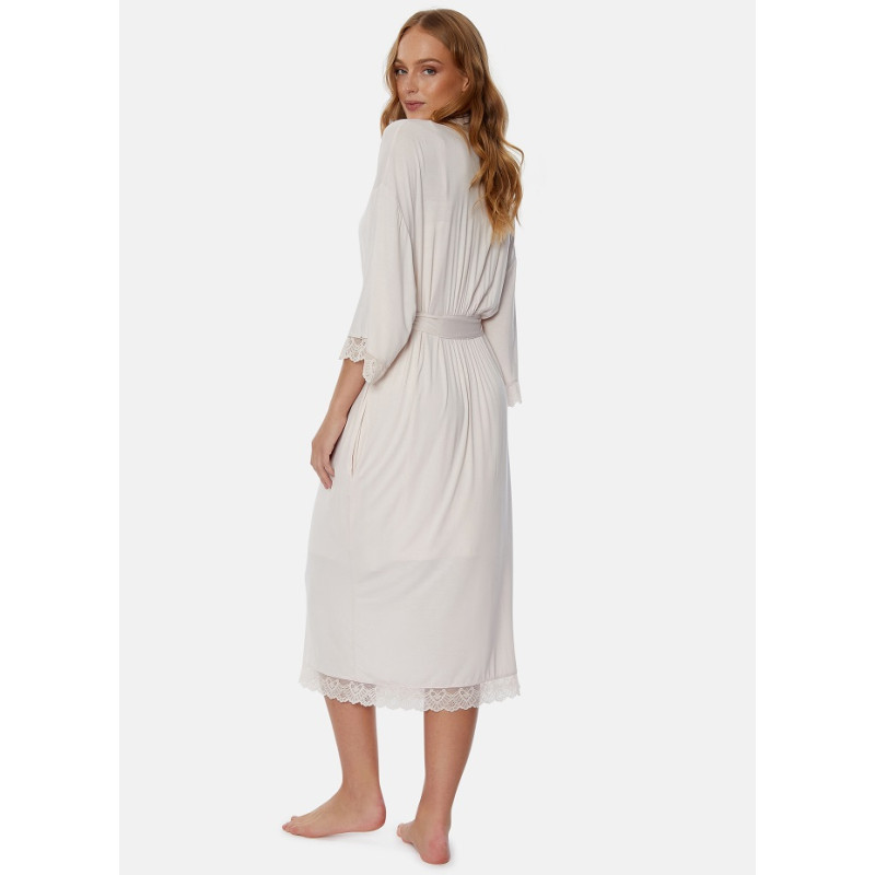 Халат жіночий Pretty You London Bamboo Lace Kimono-Powder (L-XL, Пудровий)