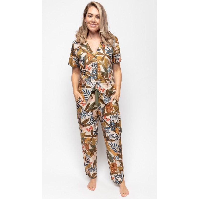 Женская пижама Cyberjammies Savannah 9665-9666 (22/4XL, Зеленый с тропическим принтом)
