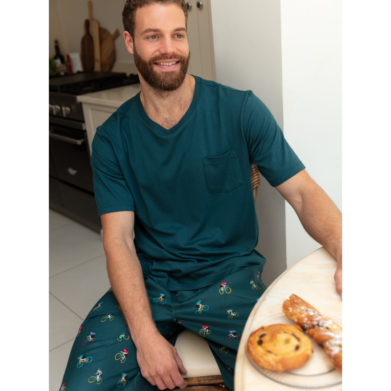 Пижама мужская Cyberjammies Theo 3105-3103 (XL, Зеленый с принтом велосипедистов)
