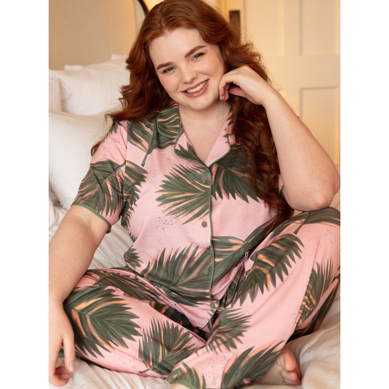 Піжама жіноча Cyberjammies Lea 0693-0694 (18/2XL, Рожевий з принтом листя)