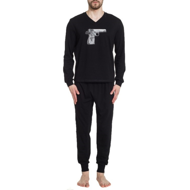 Піжама чоловіча Homewear MAD 36180 з довгим рукавом та принтом стильна зимова XXL Noir (3700463536950)