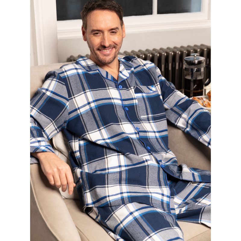 Піжама чоловіча (кофта+штани) Cyberjammies Frosty 3141-3142 тепла фланель 100% бавовна зимова колекція подарункова L Синій у клітку (5051877618473)