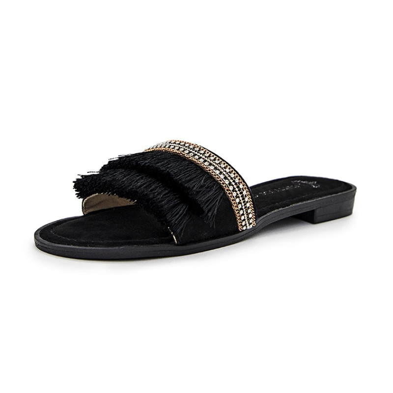 Шльопанці Pretty You London Fringe 36 Black (5060526412034)