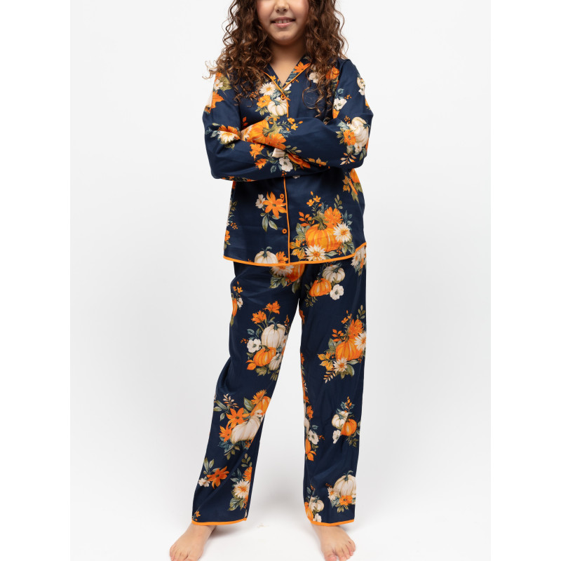 Піжама дитяча для дівчинки Cyberjammies Auburn 7213PUM тонка м’яка бавовна модал комфортна преміум бренд 10-11 лет/146 см Синій з гарбузовим принтом (5051877619197)