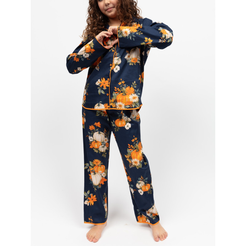 Піжама дитяча для дівчинки Cyberjammies Auburn 7213PUM тонка м’яка бавовна модал комфортна преміум бренд 10-11 лет/146 см Синій з гарбузовим принтом (5051877619197)