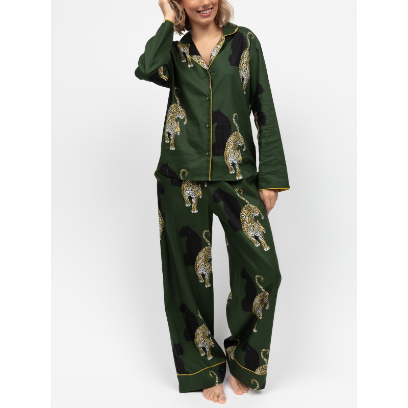 Преміальна жіноча піжама Cyberjammies Olive 5000-5001 подарункова сатинова комфортна фемелі лук S Оливковий з леопардовим принтом (5051877599277)