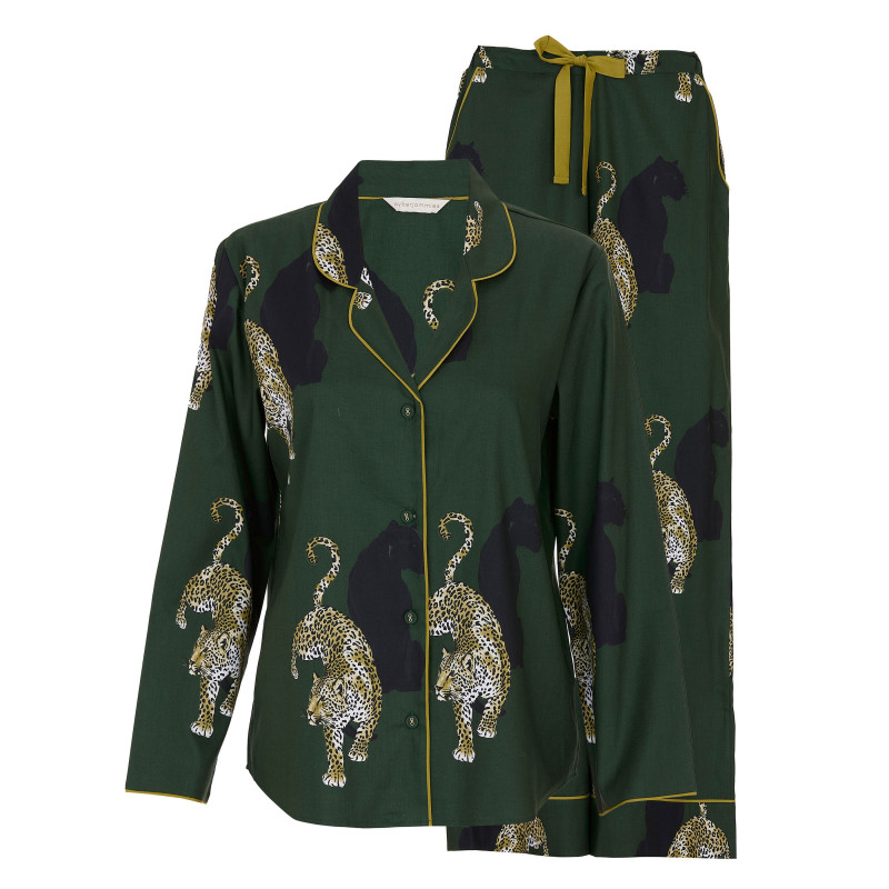 Преміальна жіноча піжама Cyberjammies Olive 5000-5001 подарункова сатинова комфортна фемелі лук S Оливковий з леопардовим принтом (5051877599277)