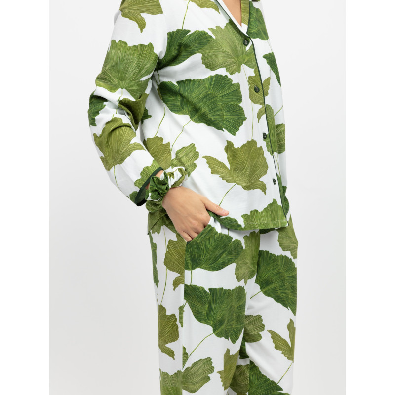 Піжама жіноча Cyberjammies Olive 5005-5006 трикотажна натуральна стильна зручна великі розміри 6XL Білий з принтом листя (5051877599956)