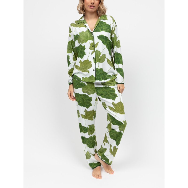 Піжама жіноча Cyberjammies Olive 5005-5006 трикотажна натуральна стильна зручна великі розміри L Білий з принтом листя (5051877599895)