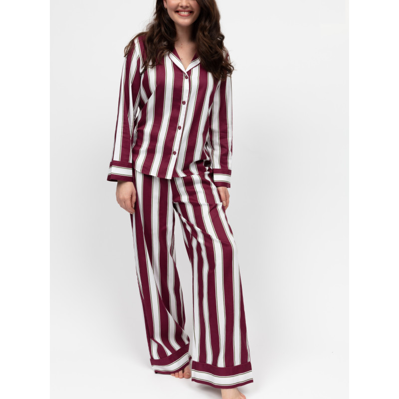 Піжама жіноча Cyberjammies Yasmin 5083-5084 S Бордово-білий зі смугастим принтом (5051877609303)