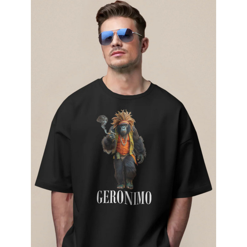 Футболка чоловіча Geronimo Rasta Gorila Black чорна бавовняна Oversize з дизайнерським принтом One size Чорний з  принтом горили (3800999041100)