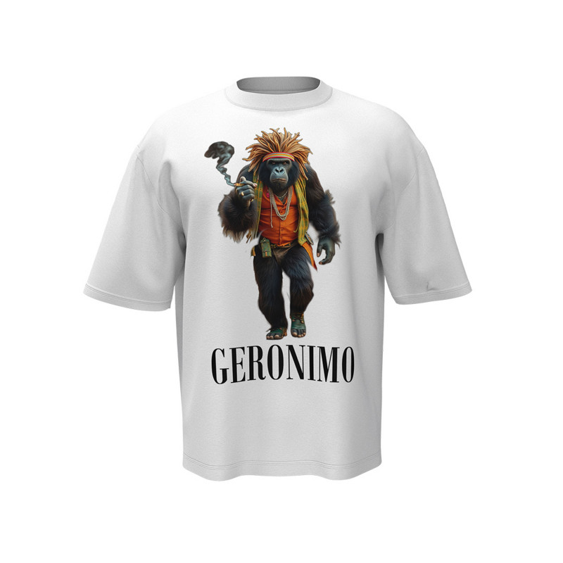 Футболка чоловіча Geronimo Rasta Gorila White біла 100% бавовна Oversize з дизайнерським принтом One size Білий з  принтом горили (3800999041094)