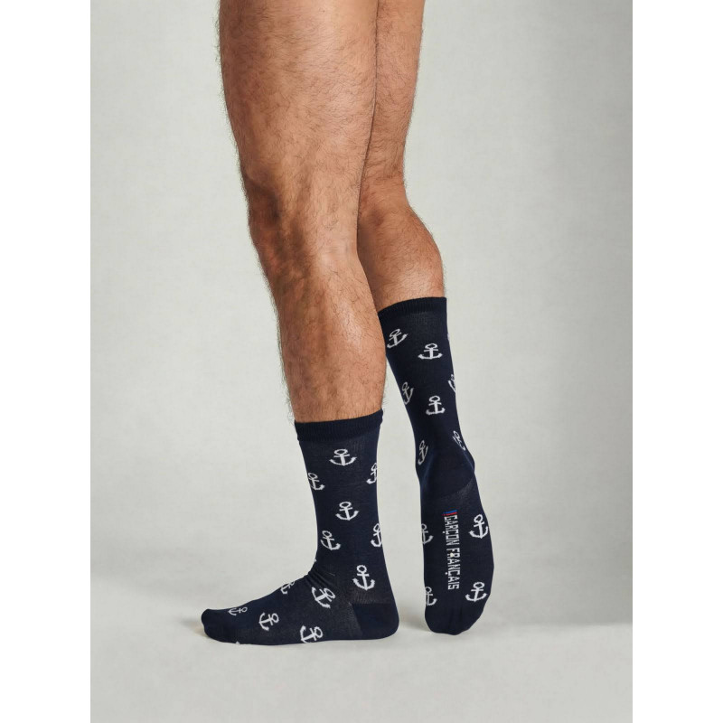 Шкарпетки чоловічі Garcon Francais Chaussettes Ancres бавовняні оригінальні на подарунок 43-46 Синій з принтом якоря (3701195815118)