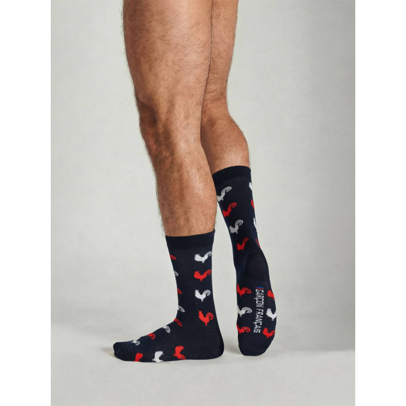 Шкарпетки чоловічі Garcon Francais Chaussettes Coqs оригінальні брендові із бавовни 43-46 Синій з принтом півнів (ZIK0000031262)