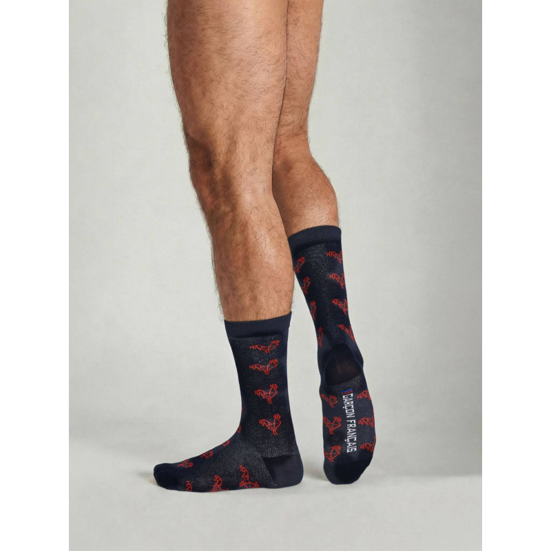 Шкарпетки чоловічі Garcon Francais Chaussettes OrigamiROU  натуральні якісні коьфортні 43-46 Синій з принтом півнів (3701195828000)