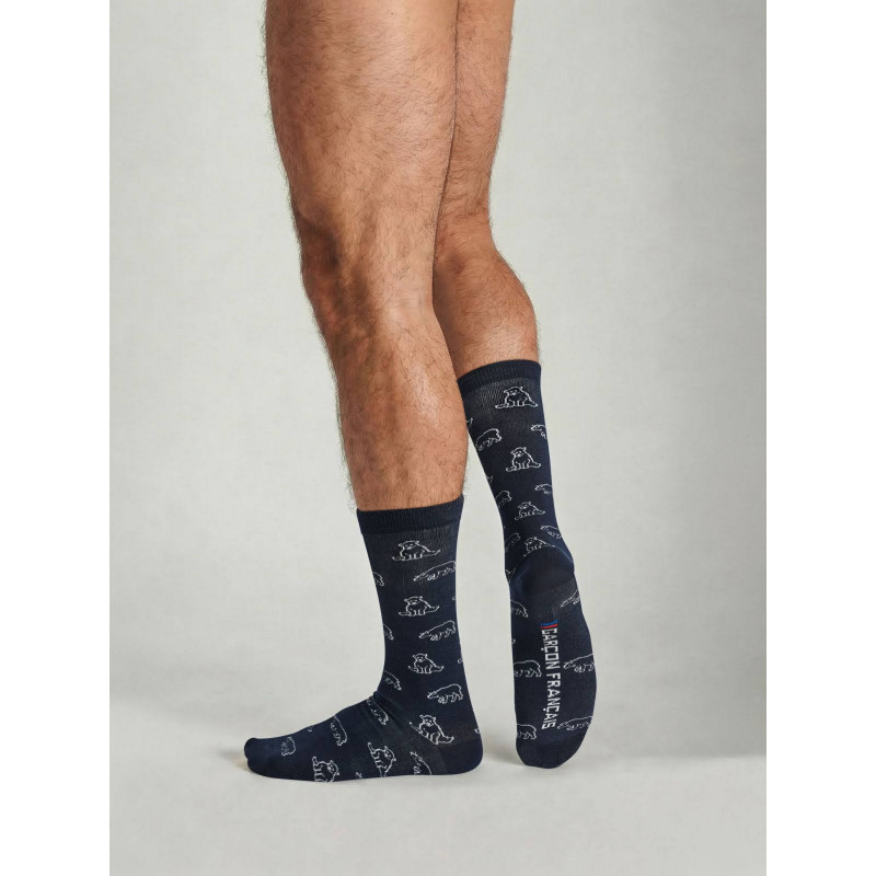 Шкарпетки чоловічі Garcon Francais Chaussettes Ours Polaire  натуральні високої якості 43-46 Синій з принтом полярного ведмедя (3701195827522)