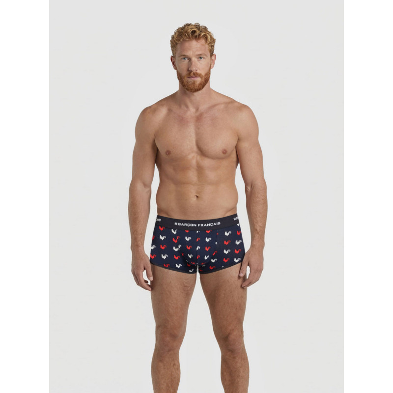 Труси боксери Garcon Francais Boxer Court18 Coqs якісна французька білизна 2XL Синій з принтом півнів (ZIK0000031514)