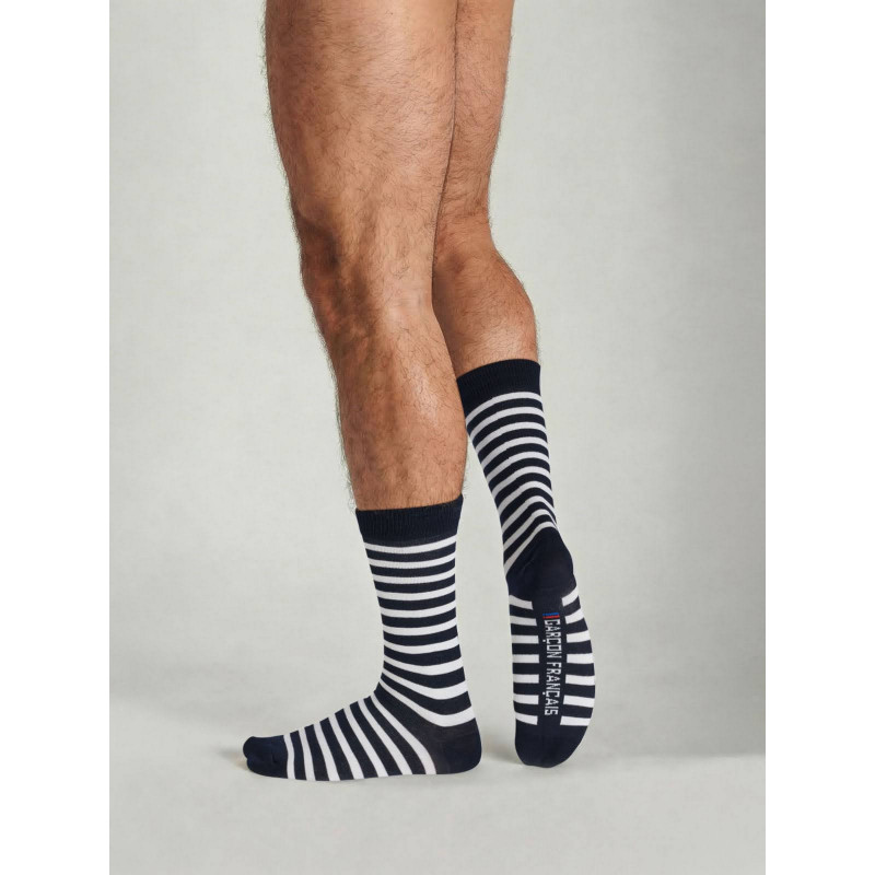 Шкарпетки чоловічі Garcon Francais Chaussettes Mariniere натуральні оригінальні брендові 39-42 Синій в білу смужку (3701195805308)